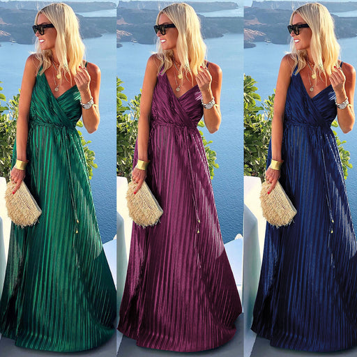 Dark blue sling pleated dress - MRSLM