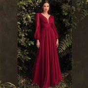 long sleeve chiffon deep V dress, view 2 - MRSLM