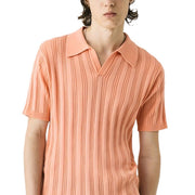 mens lapel solid color knitted short sleeve top, view 5 - MRSLM