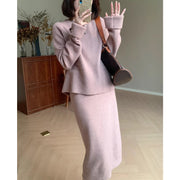 Pink knitted two-piece dress set, view 7 - MRSLM