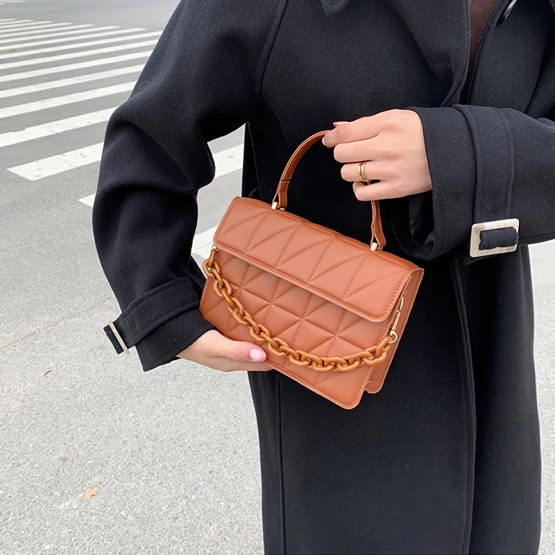 Chain-trimmed plaid crossbody bag, view 8 - MRSLM