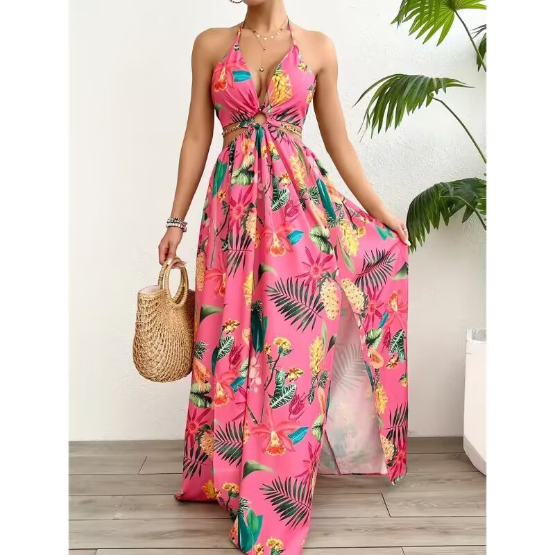 floral backless side-slit dress, view 11 - MRSLM