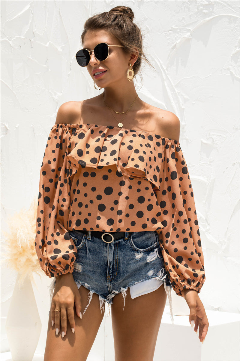 women's off-shoulder puff sleeve dot top, view 7 - MRSLM