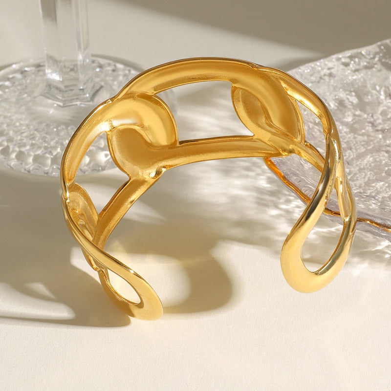 gold plated oval cuff bracelet, view 4 - MRSLM