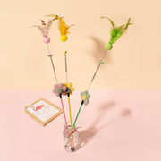 cat teaser toy with furry ball, feathers and bell - MRSLM