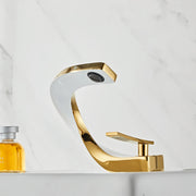 brass gold and white bathroom basin faucet, view 6 - MRSLM