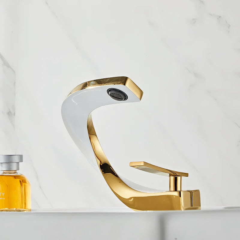brass gold and white bathroom basin faucet, view 6 - MRSLM