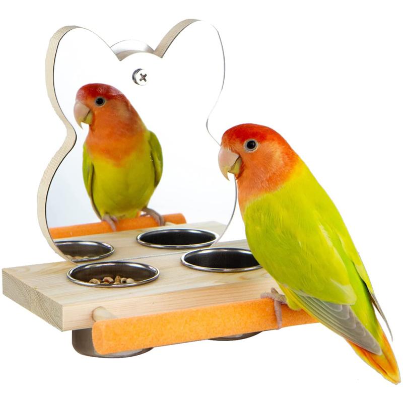 interactive parrot mirror with feeder cups, view 7 - MRSLM