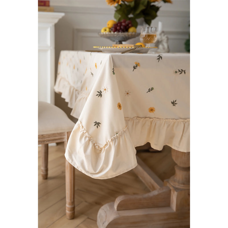 cotton embroidered tablecloth with lotus leaf edge, view 9 - MRSLM