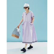 striped cotton sailor collar dress, view 9 - MRSLM