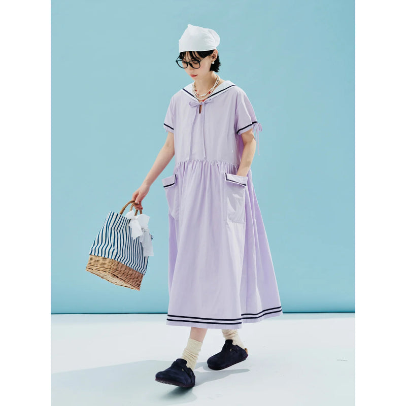 striped cotton sailor collar dress, view 9 - MRSLM