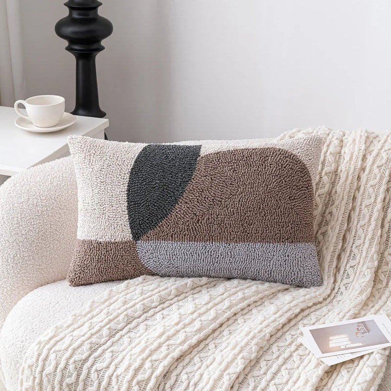 modern geometric tufted embroidered cushion cover, view 3 - MRSLM