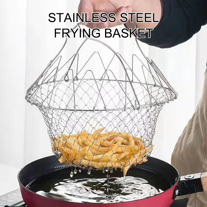 foldable stainless steel fryer basket, view 3 - MRSLM