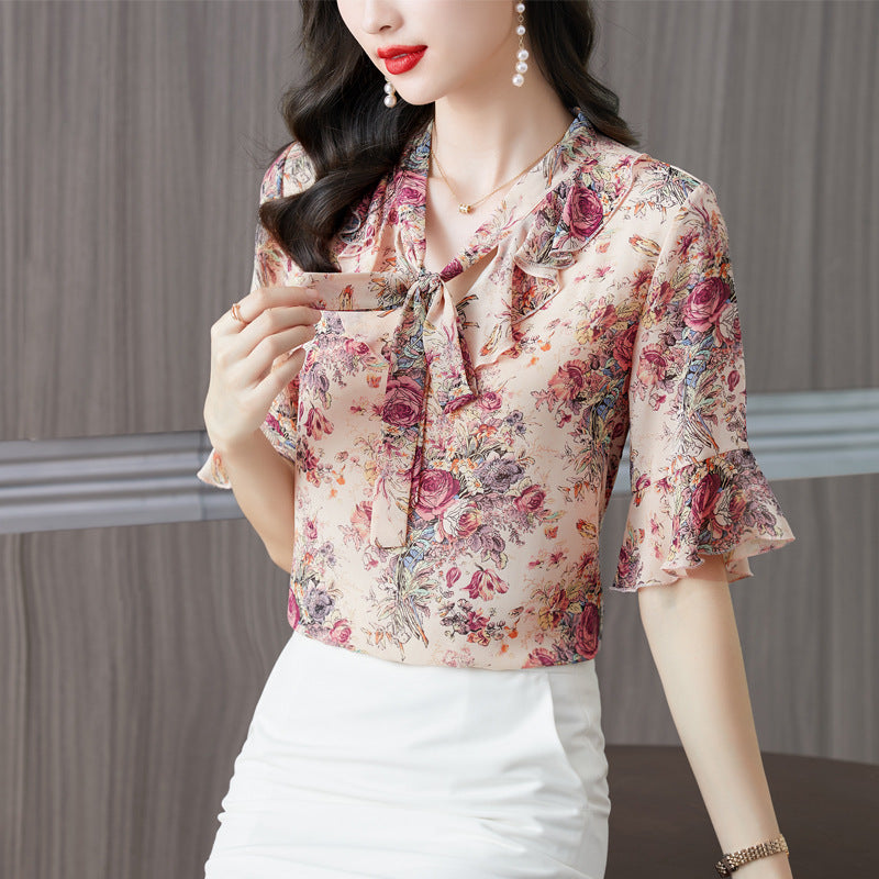 women's floral chiffon v-neck top - MRSLM