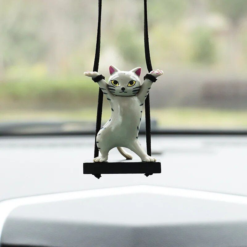 cat on branch car mirror pendant, view 3 - MRSLM