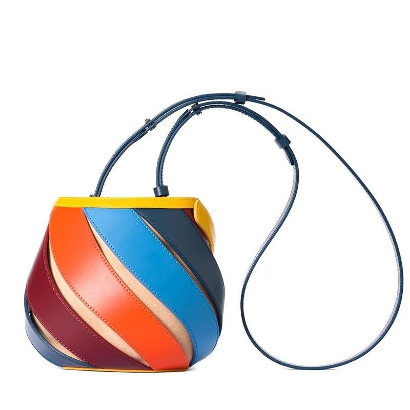 Striped PU leather bucket handbag, view 3 - MRSLM