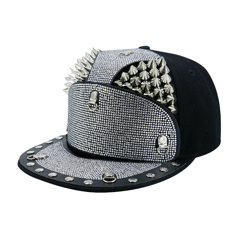 Punk armor rivet flat brim hat, view 2 - MRSLM