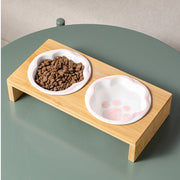 cartoon paw raised pet bowl with wooden stand, view 6 - MRSLM