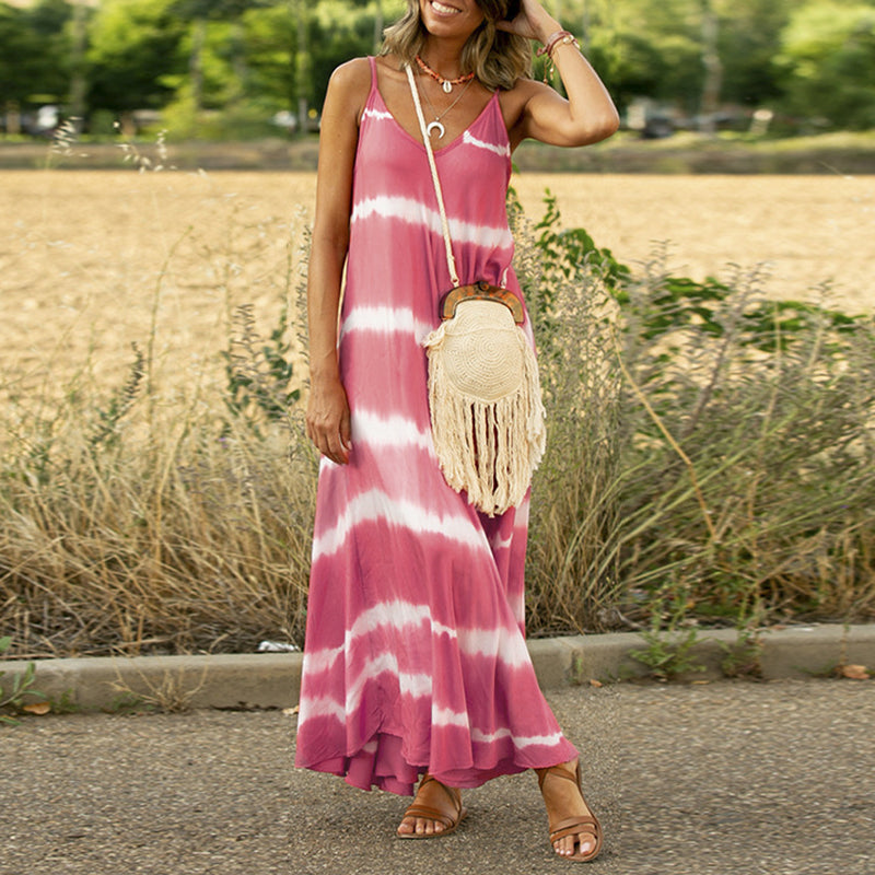 Women's printed striped maxi dress, view 6 - MRSLM