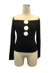 3D floral off-shoulder slim top, view 7 - MRSLM