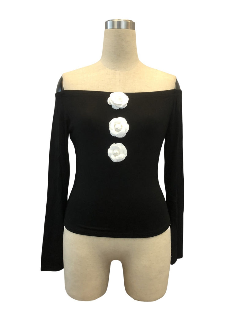 3D floral off-shoulder slim top, view 7 - MRSLM