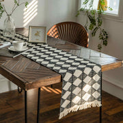 black and white diamond tassel table runner, view 2 - MRSLM