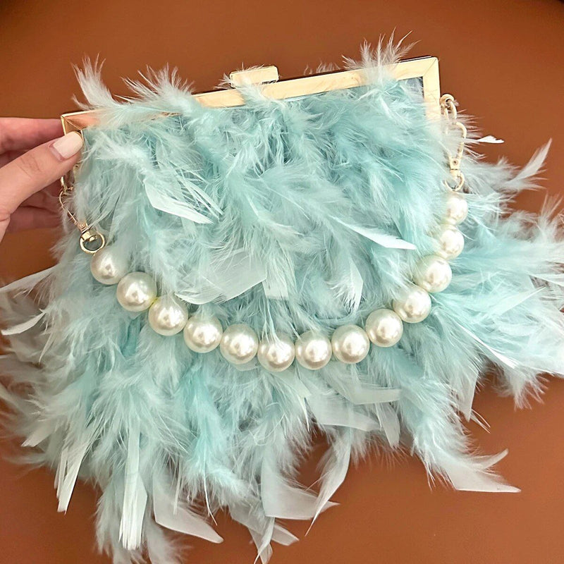 feather pearl top-handle clutch, view 4 - MRSLM