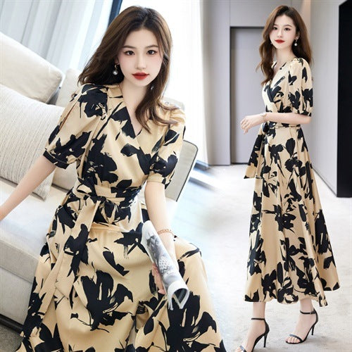 V-neck printed short sleeve dress, view 6 - MRSLM