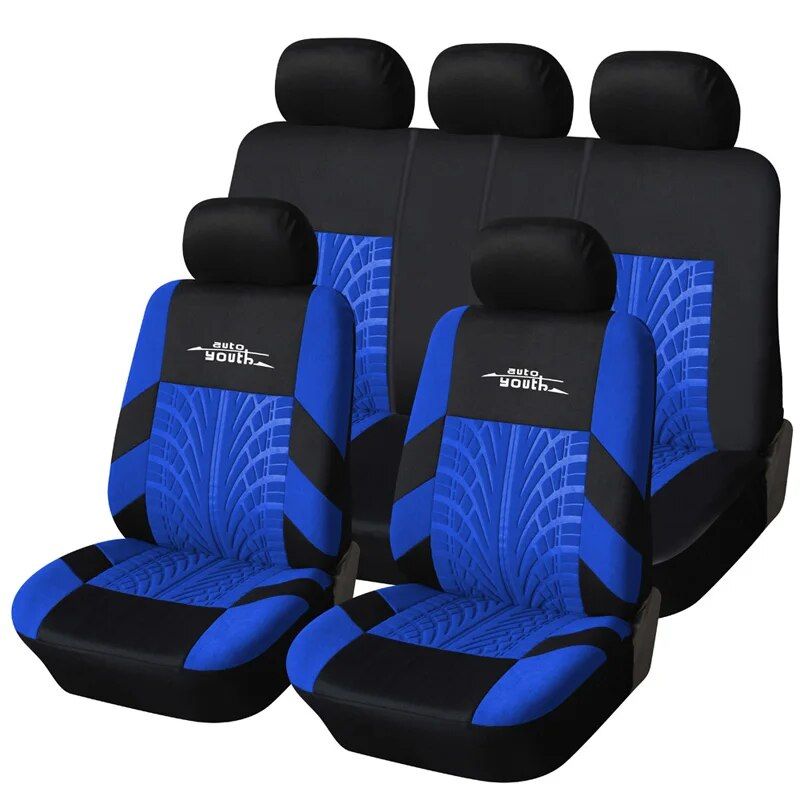 embroidered car seat covers with tire track detail, view 4 - MRSLM