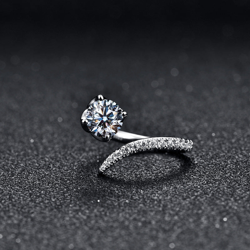 small moissanite geometric silver ring, view 4 - MRSLM