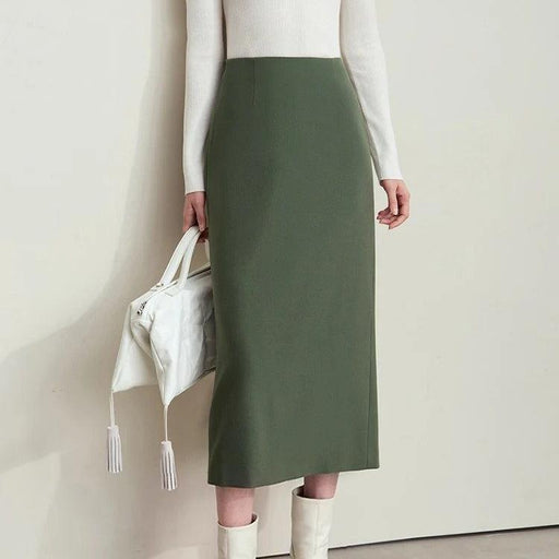 women's wool blend pencil skirt, view 3 - MRSLM