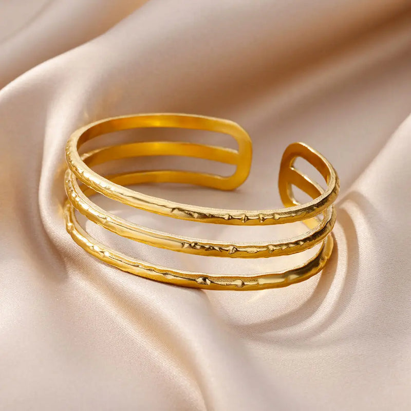 multi-layer gold stainless steel bangle bracelet, view 7 - MRSLM