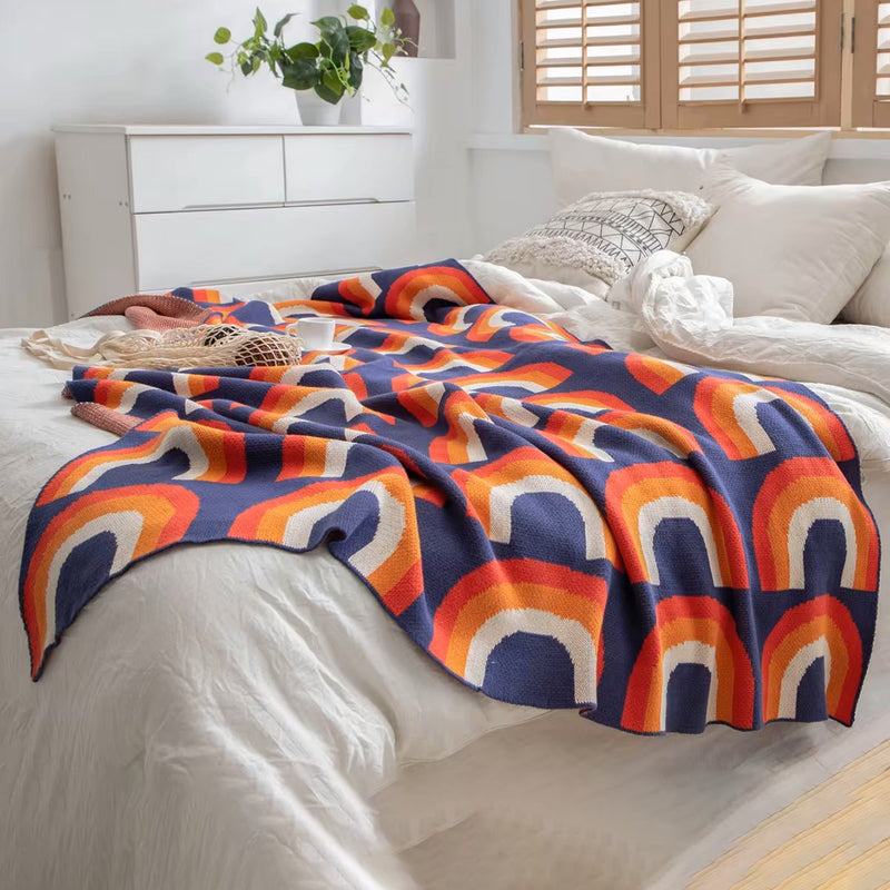 colorful rainbow cotton knitted throw blanket - MRSLM