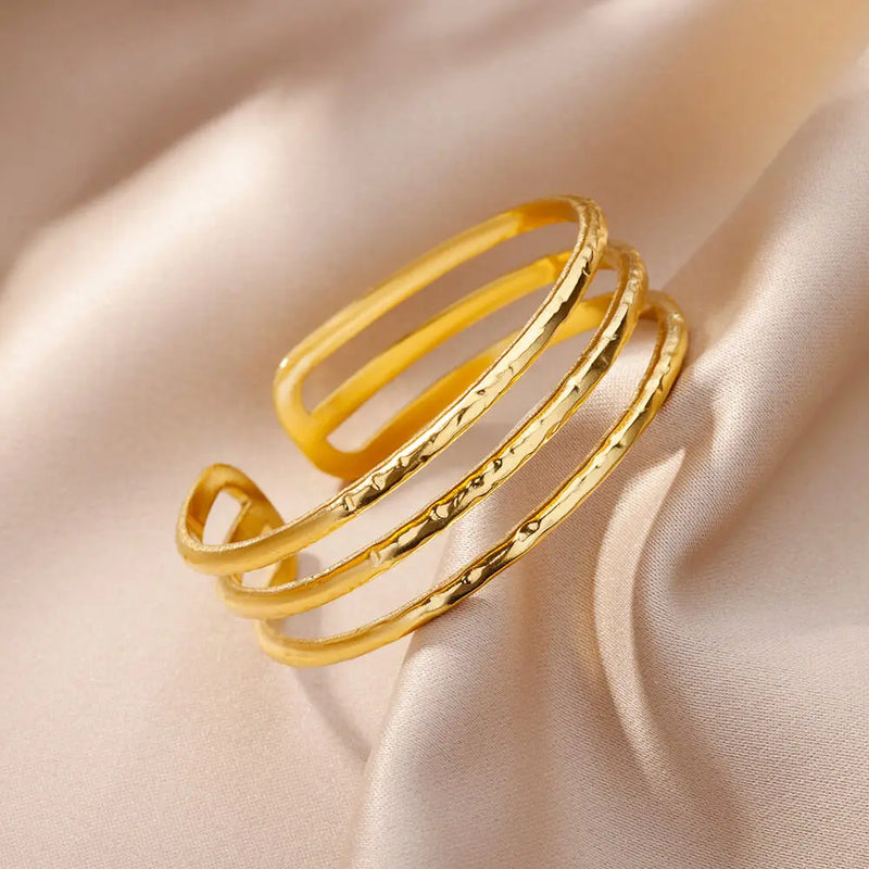 multi-layer gold stainless steel bangle bracelet, view 6 - MRSLM