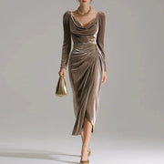 women's long velvet sheath dress, view 2 - MRSLM