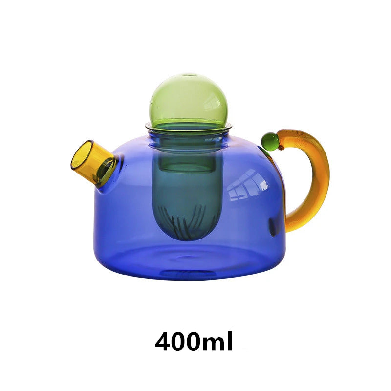 colorful glass teapot and teacup set, view 4 - MRSLM