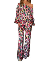 women's printed loose two-piece pocket suit, view 3 - MRSLM