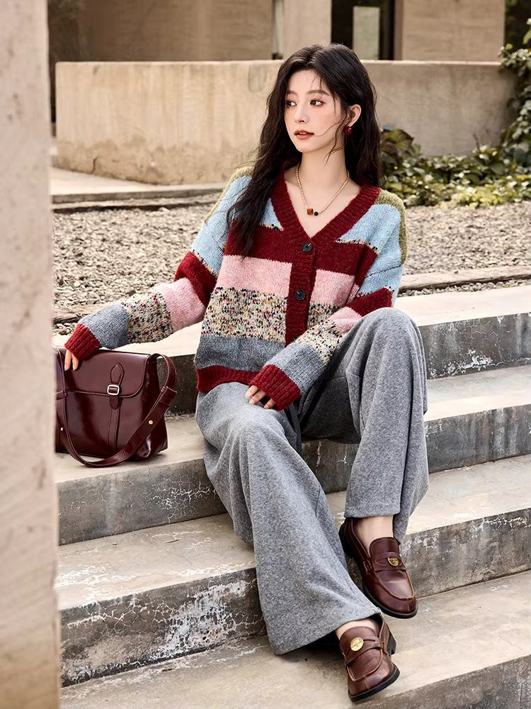 striped knitted cardigan for women, view 5 - MRSLM