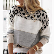 women's leopard print color-block crew sweater, view 6 - MRSLM
