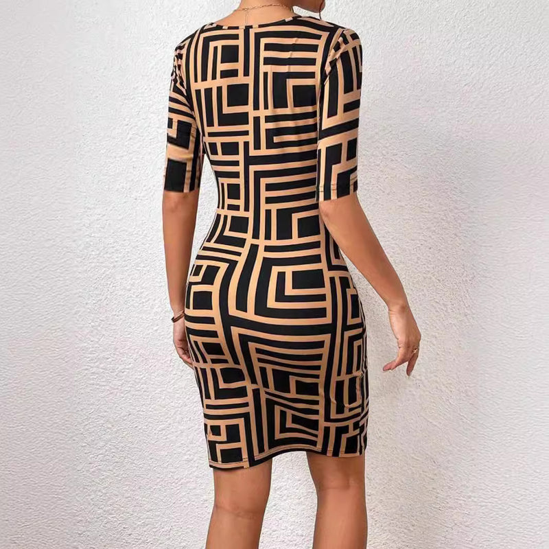printed square collar dress, view 3 - MRSLM