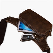 Top layer cowhide men's sports waist bag, view 4 - MRSLM