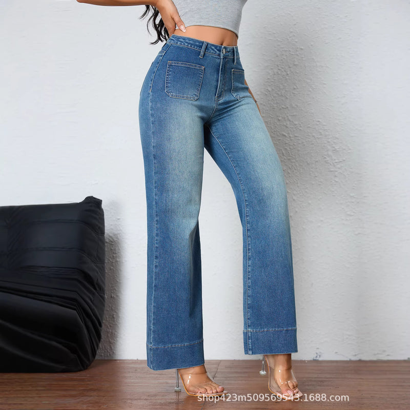 wide-leg cropped gray jeans for women, view 5 - MRSLM