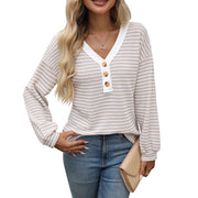 women's v-neck button pullover top, view 5 - MRSLM