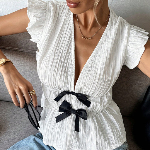 women's bow shirt with ruffled sleeves, view 6 - MRSLM