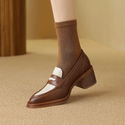 women's leather square heel pumps - MRSLM