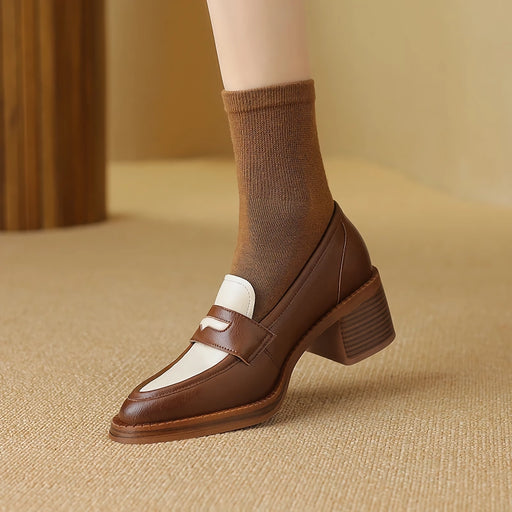 women's leather square heel pumps - MRSLM