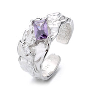 s925 silver foil texture zircon chain ring, view 3 - MRSLM