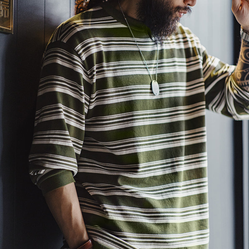 men's retro contrast striped long-sleeved t-shirt, view 3 - MRSLM