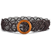boho woven belt with wooden buckle, view 2 - MRSLM