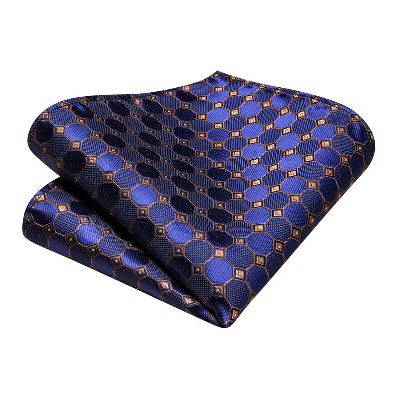 navy blue and gold plaid silk necktie set, view 5 - MRSLM